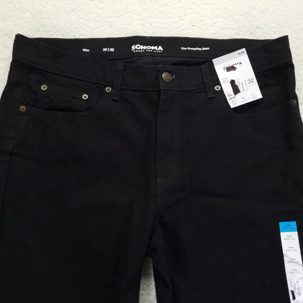 Sonoma Goods For Life Mens Slim Fit Everyday Jean Black 36x32 NWT Stretch Denim